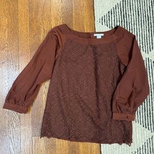 Copper Brown Lace Top with Cloth Covered Buttons